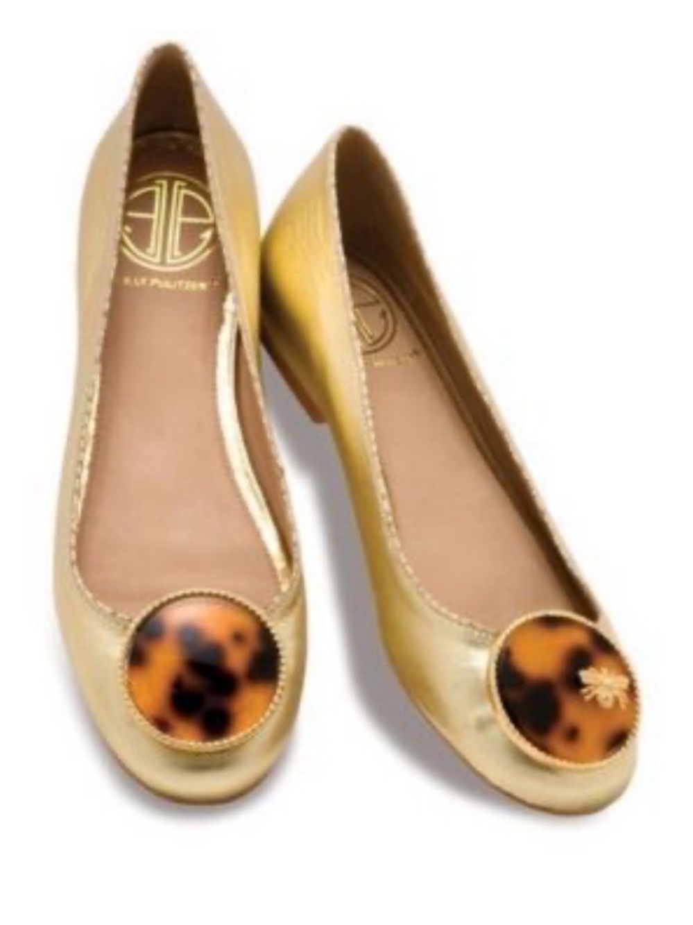 Lilly Pulitzer Palm‎ Beach gold metallic leather Queen Bee ballet flats 8